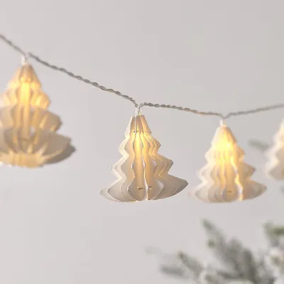 Papier-Kerzenbaum-Girlande, 10 warmweiße LEDs, Timer, 1,8 m