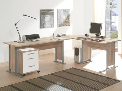Produktbild von Schreibtisch-Kombination Winkelschreibtisch Bürotisch Arbeitstisch "Clermont I" Sonoma-Eiche/Weiß