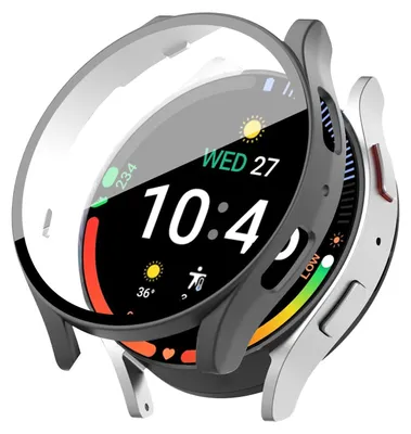 Produktbild von 360 Grad Smartwatch Hülle für Samsung Galaxy Watch7 44 mm mit Displayschutz Case Watch Cover Bumper Rundum Schutzhülle Uhr Bildschirmschutz Grau