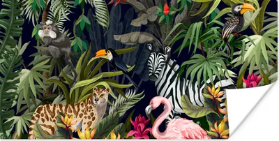 Produktbild von MuchoWow® Poster Dschungeltiere - Natur - Jungen - Mädchen - Flamingo - Zebra 40x20 cm - Poster für die Wand - Poster Schlafzimmer