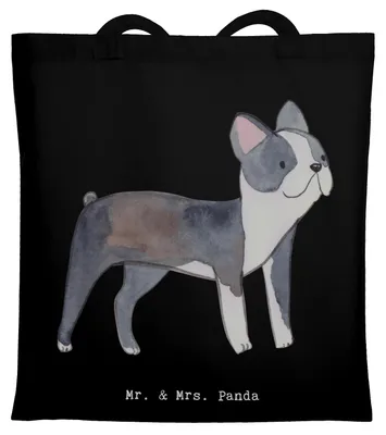 Produktbild von Mr. & Mrs. Panda Tote Bag Boston Terrier Moment - Schwarz - Geschenk, Laptoptasche, Unitasche, Jutebeutel, Schultasche, Tasche