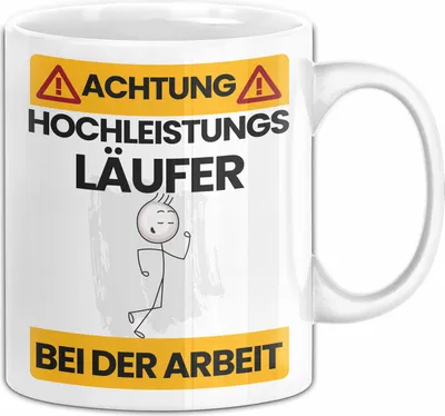 Produktbild von Läufer Tasse Geschenk Lustiger Spruch Geschenkidee für Läufer Achtung Hochleistungs Läufer Bei Der Arbeit (Weiß)