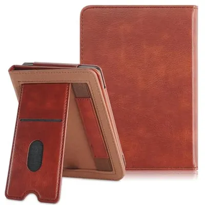 Productafbeelding van Beschermhoes voor e-readers met kaartenvak en polsband - Bruin