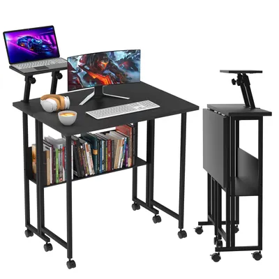 Produktbild von Mobiler Computertisch Gamingtisch Mit 1 Regalboden 120 kg Tragkraft Schwarz