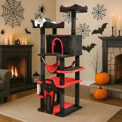 Produktbild von Famanu Krabbturm schwarz, stabile Kratzsäule mit Spielseilen - 1 Stück