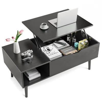 Produktbild von Moderner Couchtisch mit höhenverstellbarer Tischplatte, verstecktem Stauraum und offenen Ablagen – ideal für Wohnzimmer & Homeoffice