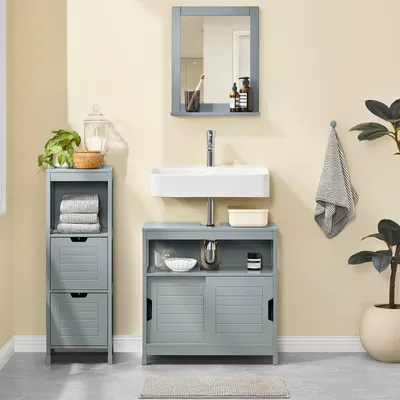 Produktbild von SoBuy FRG128-SG Waschbeckenunterschrank Badmöbel Badschrank mit Fußpolster Waschtisch Unterschrank stahlgrau BHT ca.: 60x61x30cm