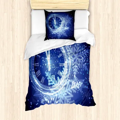 Produktbild von ABAKUHAUS Uhr Mantele, Schneeflocken-Muster, Milbensicher Allergiker geeignet mit Kissenbezügen, 135 cm x 200 cm - 80 x 80 cm, Blau