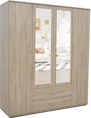 Image de Armoire TOM 4 portes – Chêne Sonoma – Avec miroir – L160 x H185 cm