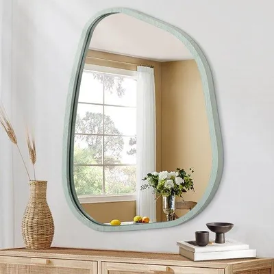 Image de Miroirs muraux ovales asymétriques avec cadre en bois moderne, 65 x 45 cm