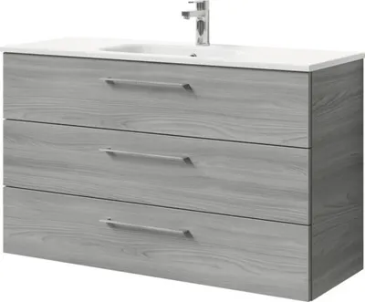Produktbild von Pelipal Badmöbel-Set Sunline 121 BxHxT 121 x 50 x 46 cm Frontfarbe sangallo grau mit Mineralguss-Waschtisch und Waschtis