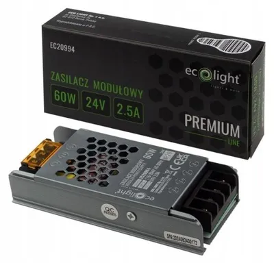 Zdjęcie produktu dla Zasilacz Led 60W 24V 2,5A Modułowy Slim Ip20 Premium Do Taśm Opraw