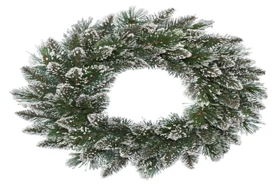 Produktbild von Tannenkranz mit Glitzer-Schnee 50cm Hartnadeln künstlich, grün / weiß
