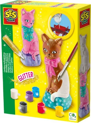 Produktbild von SES Creative 01218 Gips Gießen Bastelset Katze, Tier-Bastelset für Kinder, Guss-/Mal-Set für Kinder, 5 Jahr(e), Mehrfarbig