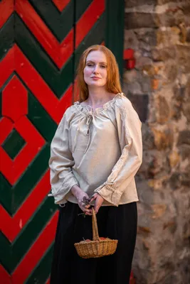 Produktbild von Mittelalterbluse mit Spitze Hanffarben "Bettina" XL
