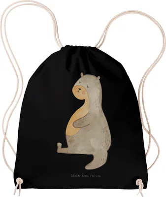 Produktbild von Mr. & Mrs. Panda Jutebeutel Otter Bauch - Schwarz - Geschenk, Turnbeutel, Essen. Foodlover, Sportbeutel, Fitness Tasche, Sportmuffel, Satt, wander rucksack, Stoffbeutel
