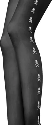 Produktbild von Damen Strumpfhose schwarz Totenkopf blickdicht Pirat Karneval Kostüm Halloween