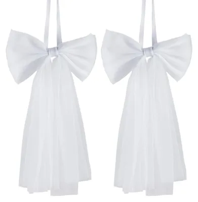 Obrázek produktu pro TRANKIELO® - 2 velké bílé dekorační mašle - 16,3 x 9,4 palce - odolný polyester - vhodné pro svatby a oslavy