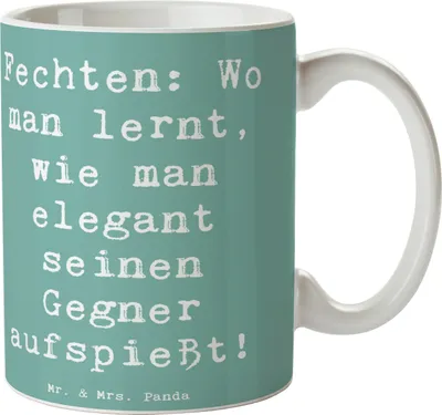 Produktbild von Mr. & Mrs. Panda Tasse Spruch Fechten Eleganz - Meeresbrise - Geschenk, Sportler Geschenke, Keramiktasse, Teamsport, Kaffeetasse, Liebe zum, Motivtasse, Sportart