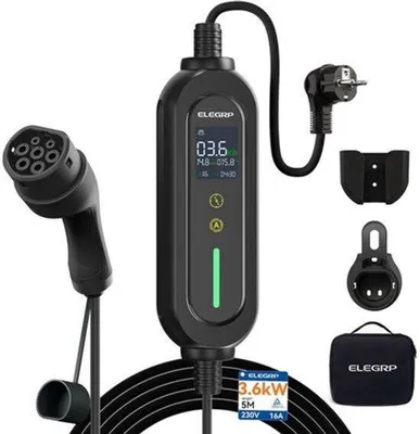 Zdjęcie produktu dla Mobilna stacja ładowania 3,6 kW - ładowanie jednofazowe - kabel 5 metrów - złącze typu 2 - ładowarka do samochodów elektrycznych