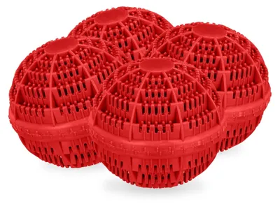 Image de Relaxdays, lot de 4 boules de lavage pour machine à laver, écologiques, douces pour la peau, lavage sans lessive, rouge
