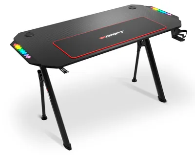 Gaming-Tisch mit Carbonfaser-Platte, RGB, Mauspad, 130x60x75 cm
