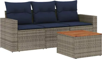 Produktbild von vidaXL 4-tlg. Garten-Sofagarnitur mit Kissen Grau Poly Rattan