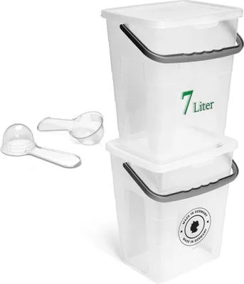 Image de Novaliv 2x boîte à lessive avec couvercle 7 litres Transparent et cuillère doseuse 23,5 x 18 x 26,5 cm Boîte de rangement pour lessive en poudre avec anse Rangement de la lessive Bac à lessive