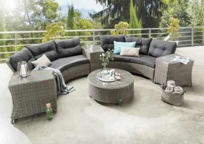 Produktbild von Destiny Loungeset RIO halbrund, 2 Schenkel, 3 Beistelltische, 1 Tisch Ø90x38cm