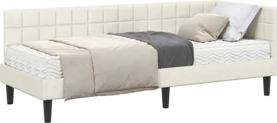 Productafbeelding van vidaXL Hoekbed met matras en hoofdeinde, 2 stuks, crème kleurig, fluweel