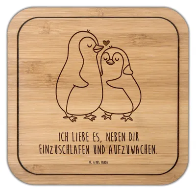 Produktbild von Mr. & Mrs. Panda kork untersetzer Pinguine Einschlafen - Transparent - Geschenk, gläseruntersetzer, Hocheitstag, Jahrestag, Getränkeuntersetzer, Tischuntersetzer, Coaster