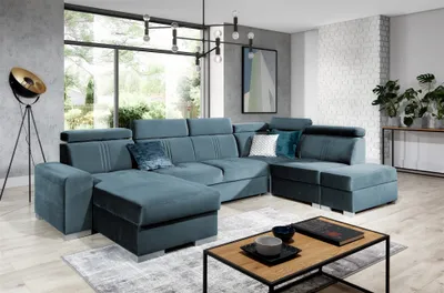 Produktbild von Wohnlandschaft Schlafsofa NOLAN ink USB Stoff Monolith Petrolblau Ottomane Links