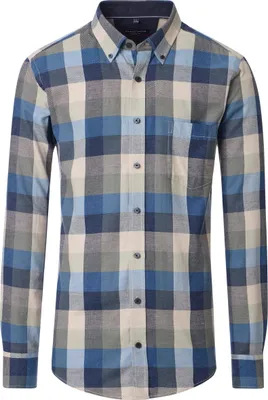 Produktbild von CASAMODA Herren Freizeithemd Langarm Button-Down Casual Blau Karo 3XL
