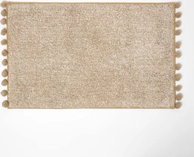 Produktbild von HOMESCAPES Badematte beige meliert mit Pompons, 50 x 80 cm - Badvorleger Baumwolle getuftet