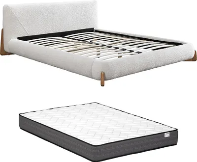 Produktbild von Bett 160 x 200 cm - Bukla - Weiß und Natur + Matratze - GAMURA