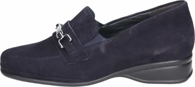 Produktbild von Semler Damen Slipper Dunkelblau, klassisch mit silberner Spange, flache bequeme Passform