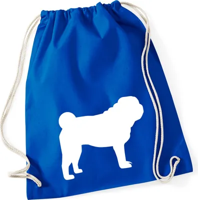 Produktbild von Huuraa Turnbeutel Mops Silhouette 12 Liter Bright Royal Baumwolle Rucksack Geschenkidee