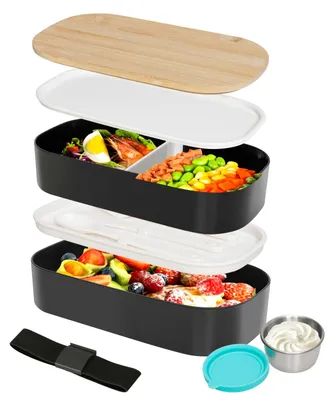 Produktbild von Bento-Box 1400 ml Lunchbox mit Besteck für Büro, Schule und unterwegs – Lunchbox mit 2 Fächern, BPA-frei – Ideal als Lunchbox für Erwachsene und Kinder