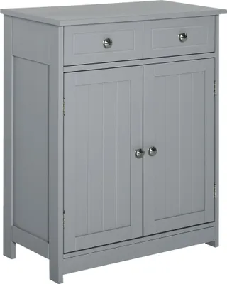 Image de kleankin Meuble de Rangement, Armoire de Salle de Bain, Placard avec 2 Portes 2 Tiroirs - 60 x 30 x 75 cm - Gris