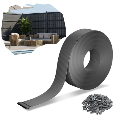 Obrázek produktu pro YARDIN PVC plotová zástěna, pás na ochranu před zrakem, zahradní plot, ochrana před větrem, rohož na ochranu před zrakem, pletená páska 70 m, šedá, se 140 sponkami