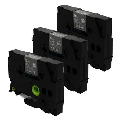 Produktbild von DULA Etikettenband - Kompatibel mit Brother P-Touch Tze-125 - 3 Stück - Weiß auf transparent - 9mm x 8m