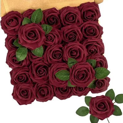 Immagine prodotto di Fiori artificiali, rose, 25 pezzi, rosso scuro, decorazioni fai-da-te