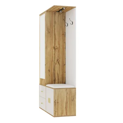 Produktbild von Merax Kleiderschrank-set mit Spiegel, Schuhschrank & Schuhbank, Garderobe mit ausziehbaren Kleiderbügeln, Platzsparendes Design in Weiß/Holz