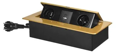 Image de ORNO OR-GM-9035/C bloc rabattable encastré, 2x 230V, 2x USB (type A+C ; 3.6A), couleur or