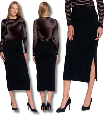 Zdjęcie produktu dla Ołówkowa Spódnica Damska Midi Z Rozcięciem Prążkowana Dresowa Moraj 2Xl/3Xl