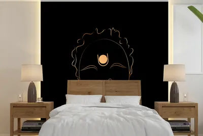 Produktbild von MuchoWow® Fototapete für Wohnzimmer oder Schlafzimmer Wandtapete Vinyl Motivtapete Frau - Gold - Strichzeichnung - 300x300 cm - Wanddekoration