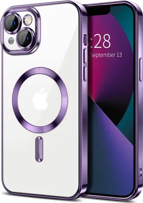 Obrázek produktu pro Magnetické čiré pouzdro pro iPhone 13, kompatibilní s MagSafe, galvanicky pokovené ochranné pouzdro s ochranou fotoaparátu Fialová