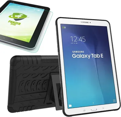 Produktbild von Hybrid Outdoor Tasche Schwarz für Samsung Galaxy Tab E 9.6 T560 + 0.4 Hartglas