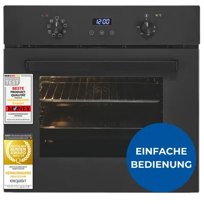 Produktbild von Exquisit Einbaubackofen, 67 Liter, 8 Funktionen, LED-Display, Grillrost & Backblech, EBE367-H-120