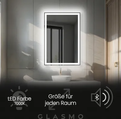 Produktbild von Spiegel mit Beleuchtung 60x110 cm Lila - Vertikal Rechteckiger Badezimmerspiegel mit LED Beleuchtung - Kaltweiß 7000K - LED Badspiegel Lichtspiegel mit Bluetooth-Lautsprecher